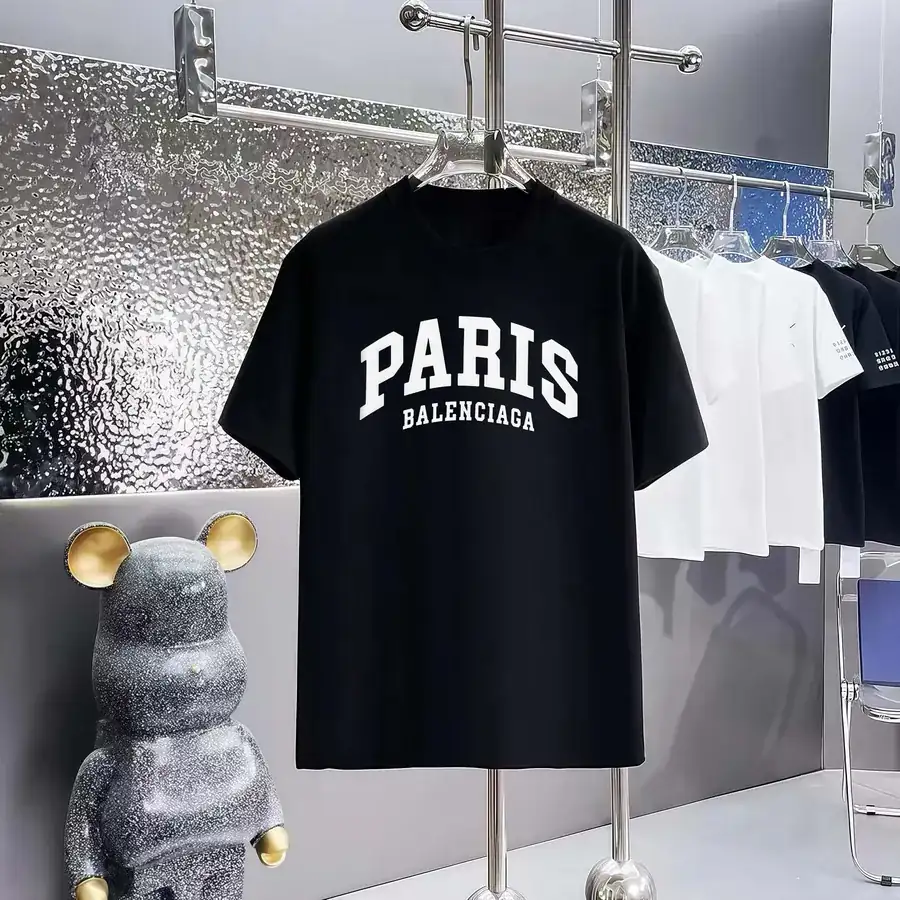 Balenciaga Parisian Print Round Neck Short Sleeve T Shirt