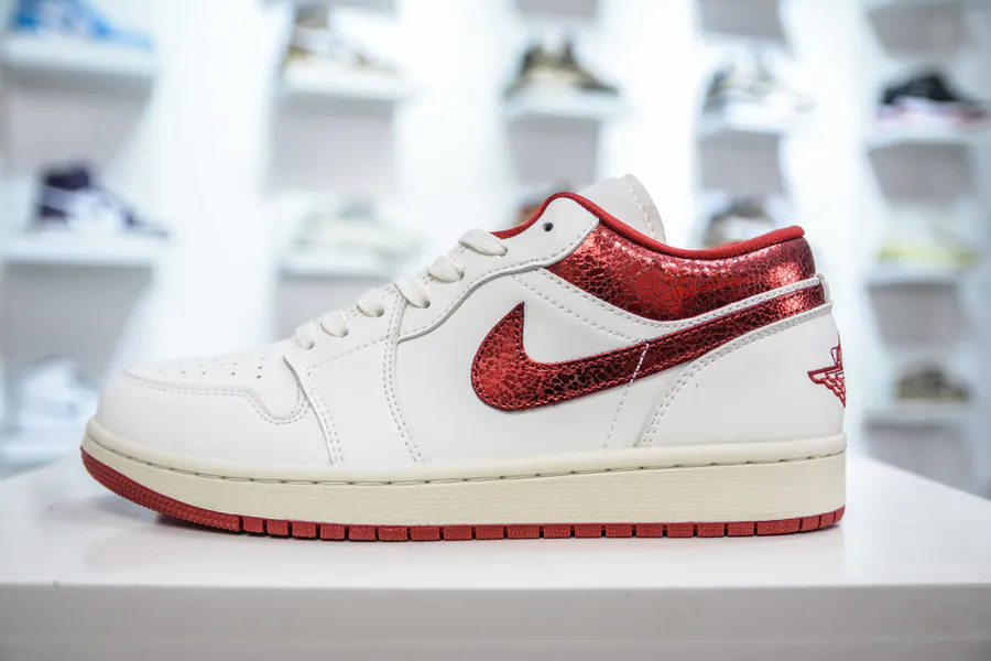 Air Jordan 1 Low AJ1 White Red Premium Leather Sneaker