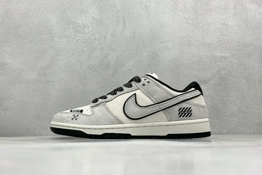 Exclusive Original Nike SB Dunk Low x OFF WHITE in Gray Faux Fur