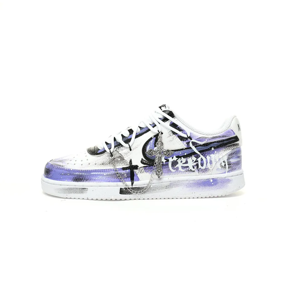 Nike Court Vision Low White Purple Cross Academy Gothic Style
