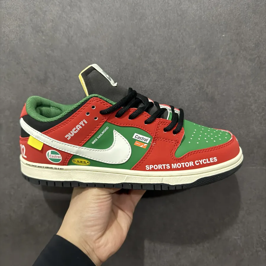 Nike SB Dunk Low Pro Motorcycle White Red Swoosh Retro Low Sneaker