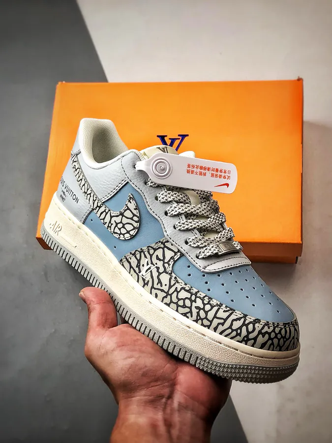 LV x Air Force 1 Low Gray Blue Stone Pattern