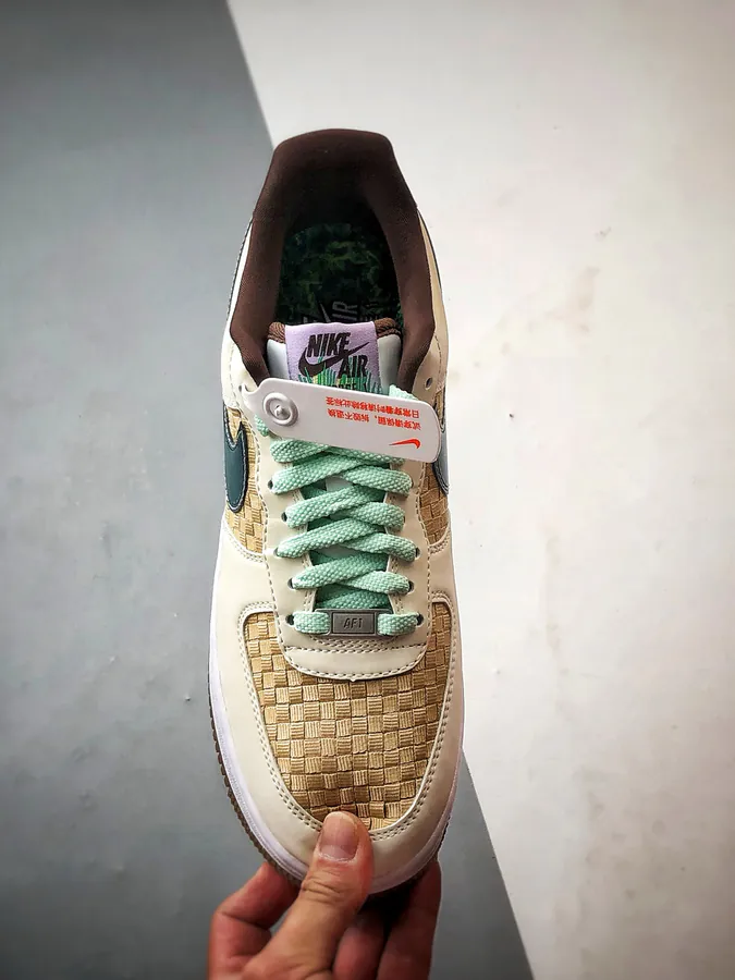 Exclusive Original Air Force 1 07 Low in Woven Beige and Green