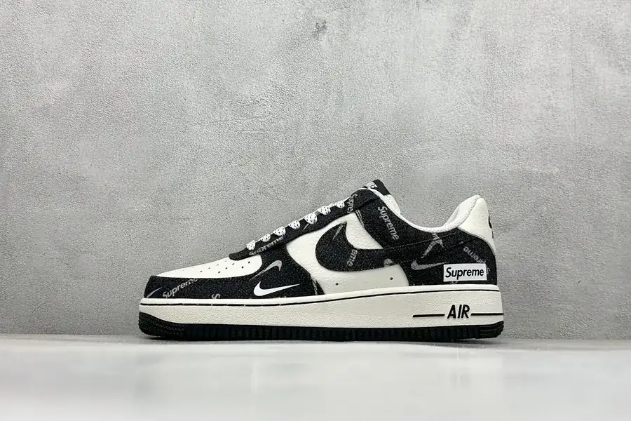 Nike Air Force 107 Low Sup Black Denim White Swoosh Air Force 1 Low Sneaker