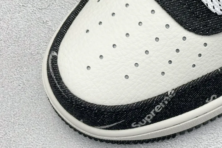Nike Air Force 107 Low Sup Black Denim White Swoosh Air Force 1 Low Sneaker