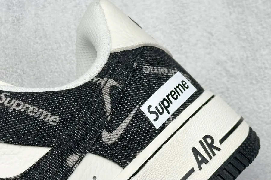 Nike Air Force 107 Low Sup Black Denim White Swoosh Air Force 1 Low Sneaker