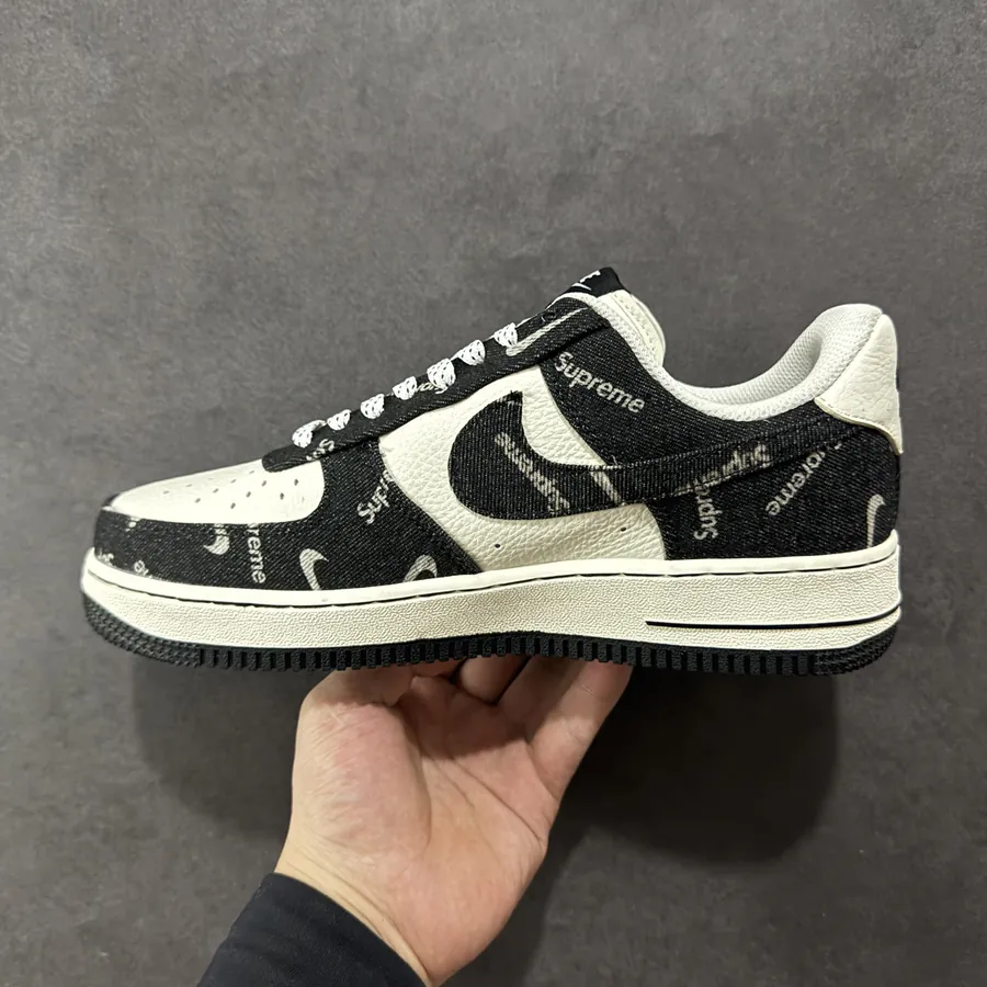 Nike Air Force 107 Low Sup Black Denim White Swoosh