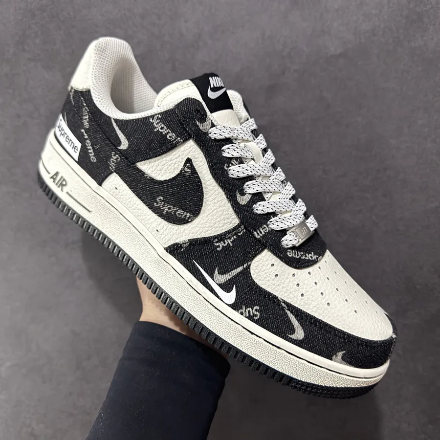 Nike Air Force 107 Low Sup Black Denim White Swoosh