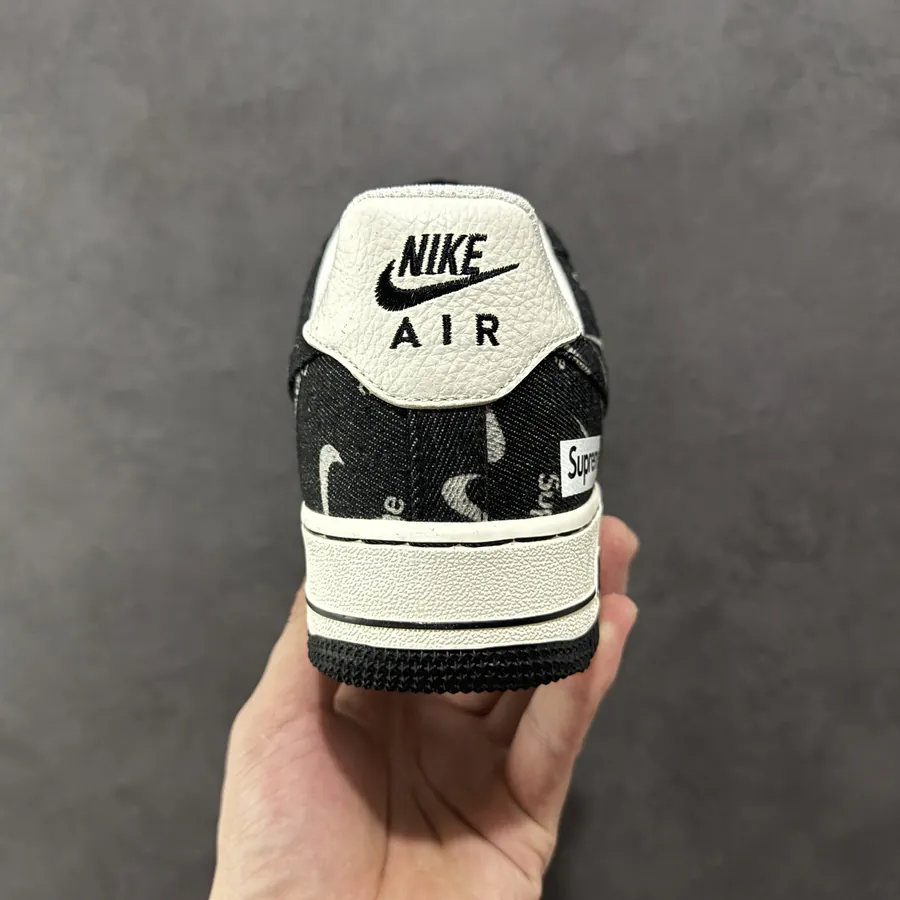 Nike Air Force 107 Low Sup Black Denim White Swoosh
