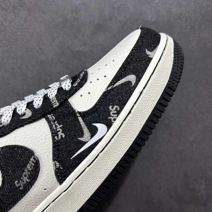 Nike Air Force 107 Low Sup Black Denim White Swoosh