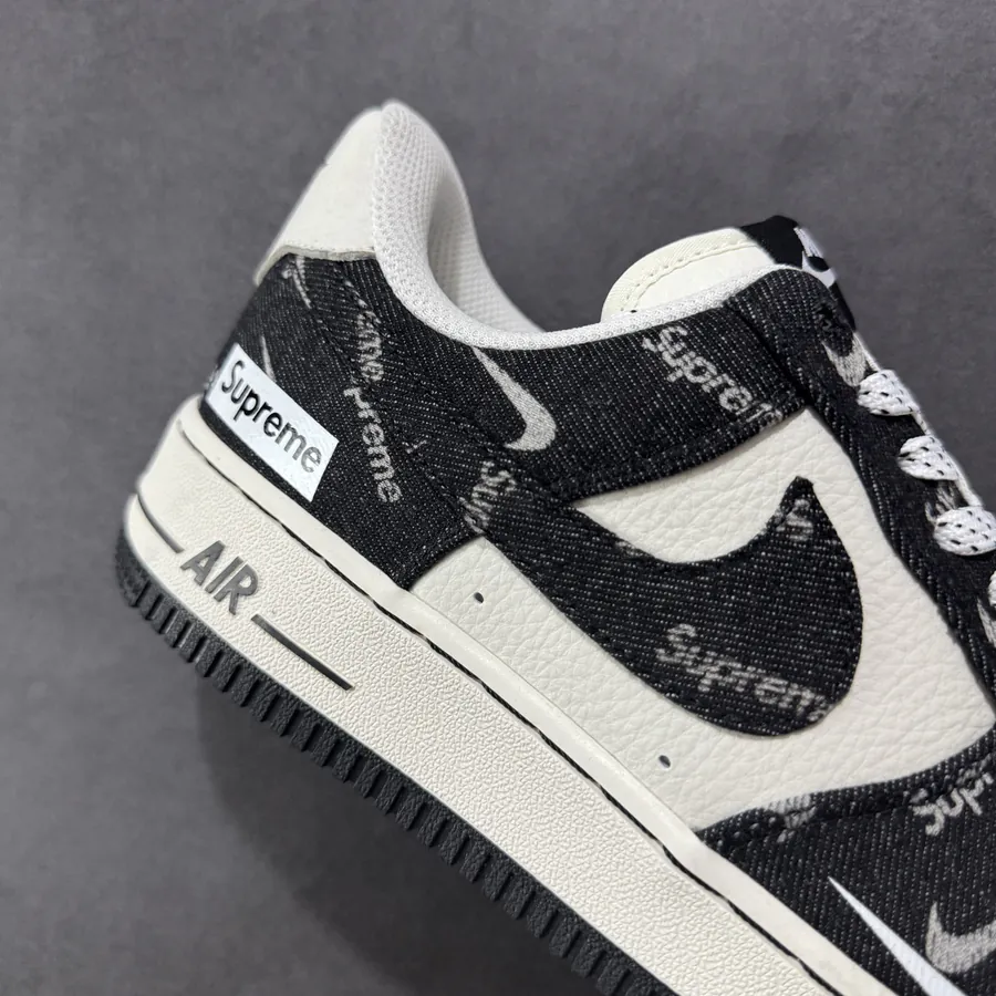 Nike Air Force 107 Low Sup Black Denim White Swoosh