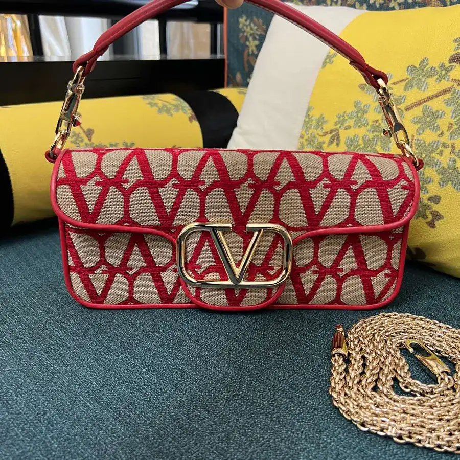 V Logo Signature Locò Leather and Fabric Tote Bag
