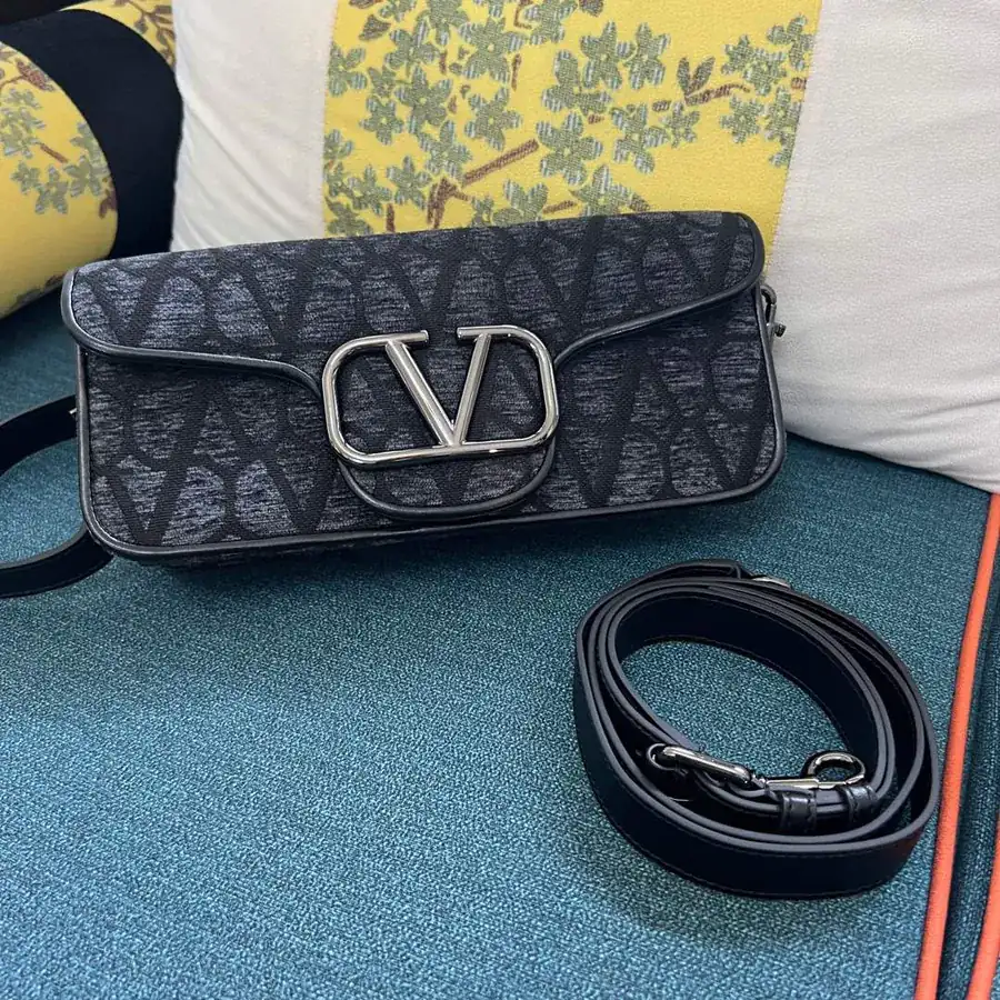 V Logo Mini Locò Leather and Fabric Handbag