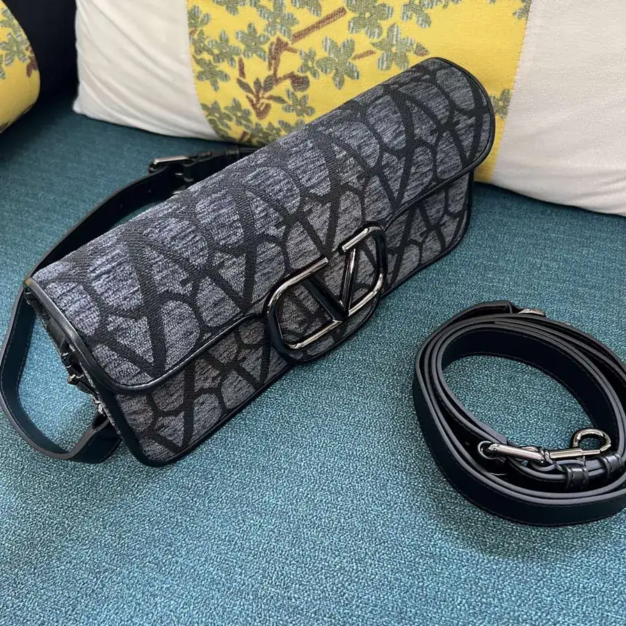 V Logo Mini Locò Leather and Fabric Handbag