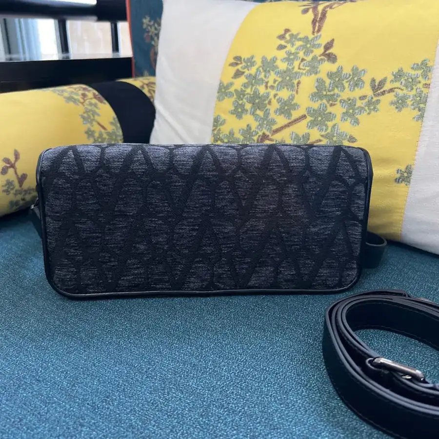 V Logo Mini Locò Leather and Fabric Handbag