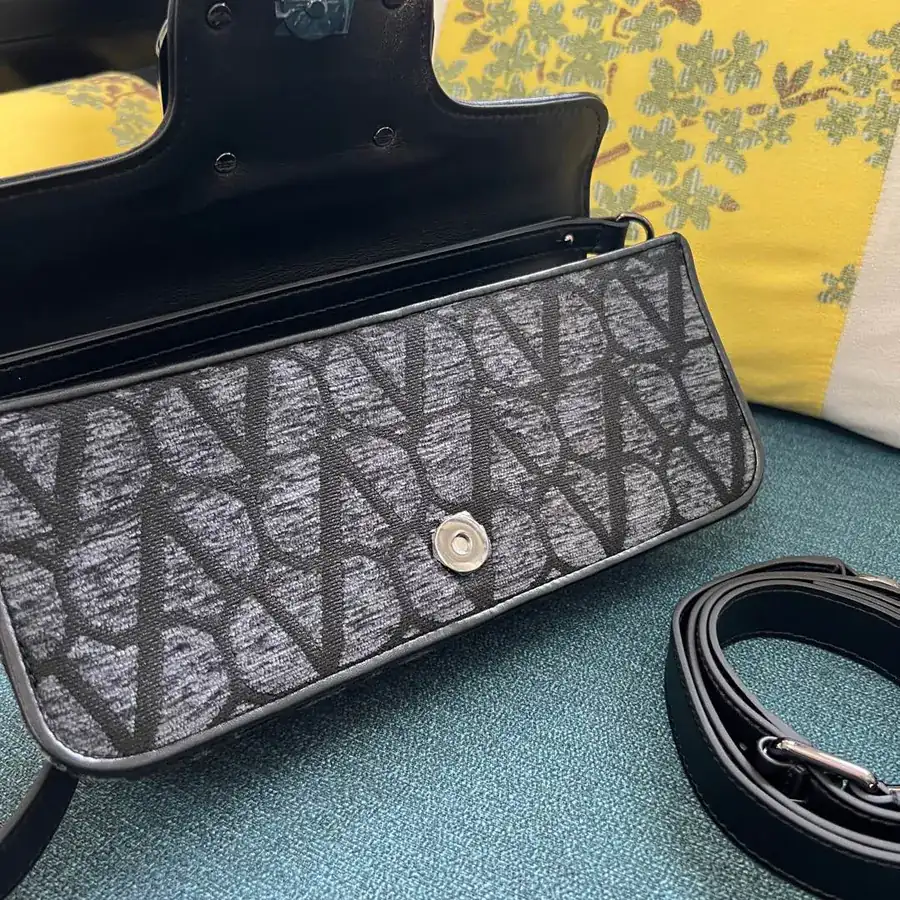 V Logo Mini Locò Leather and Fabric Handbag