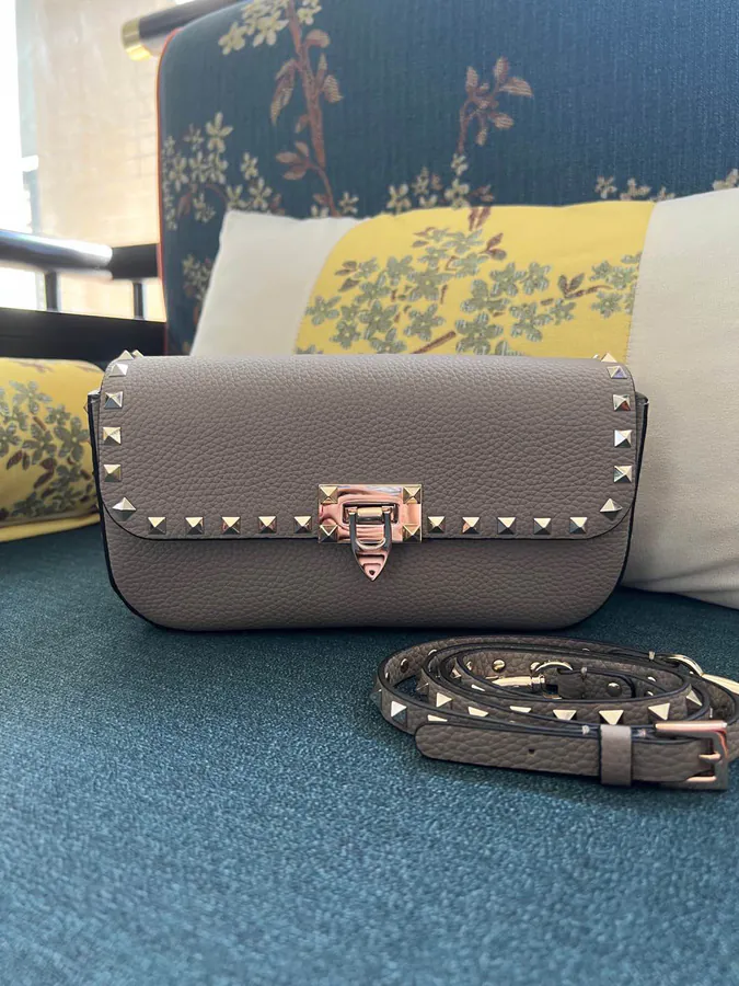 GARAVANI Rockstud Grained Calfskin Handbag with Signature Hook Closure