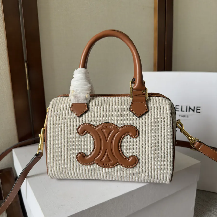 Cel22 Autumn Mini Boston Pillow Bag with Leather and Fabric Materials
