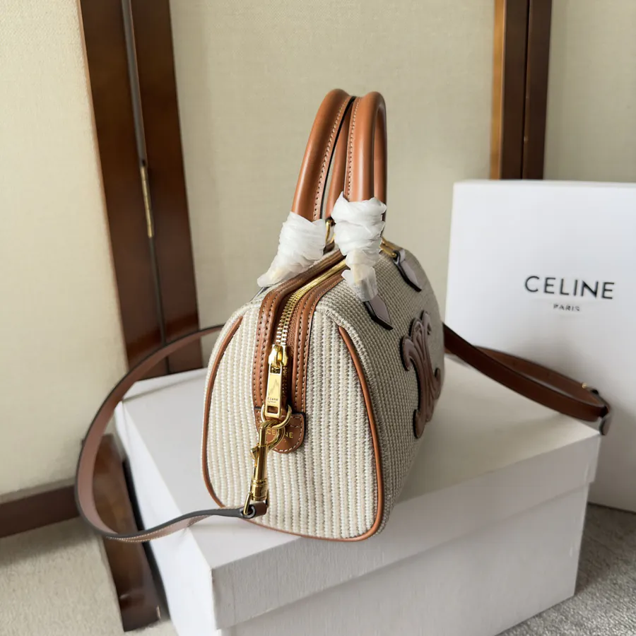 Cel22 Autumn Mini Boston Pillow Bag with Leather and Fabric Materials