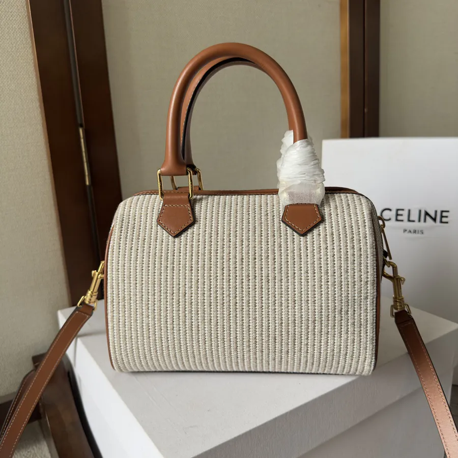 Cel22 Autumn Mini Boston Pillow Bag with Leather and Fabric Materials