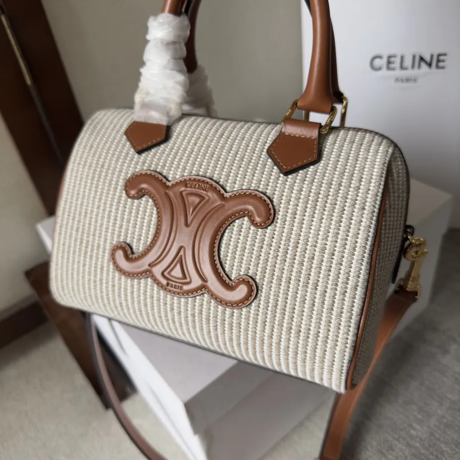 Cel22 Autumn Mini Boston Pillow Bag with Leather and Fabric Materials