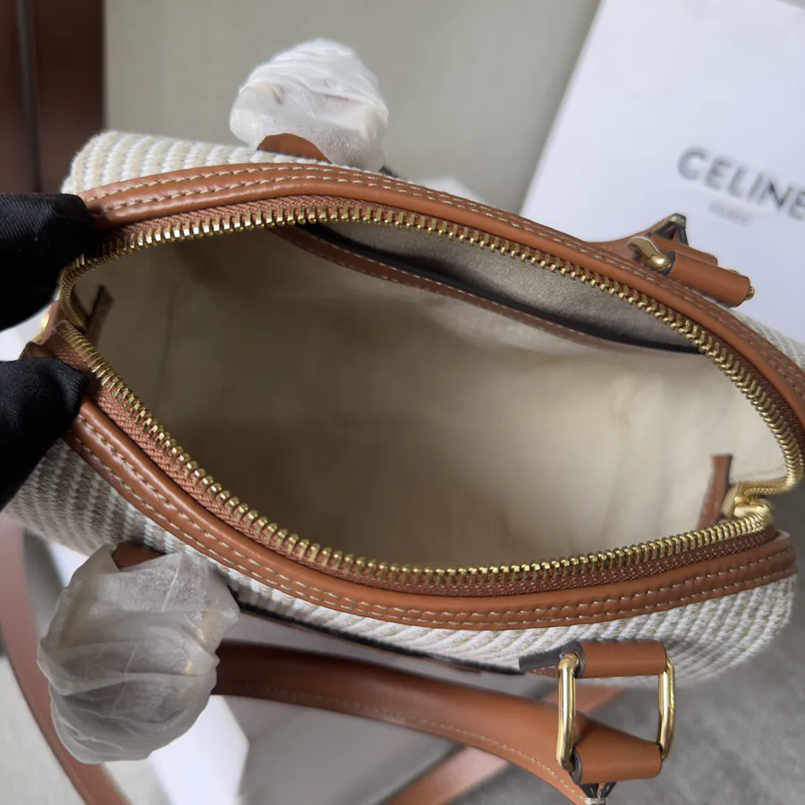 Cel22 Autumn Mini Boston Pillow Bag with Leather and Fabric Materials
